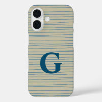 Blaue und Taupe Abstrakte Linien Muster Monogramm