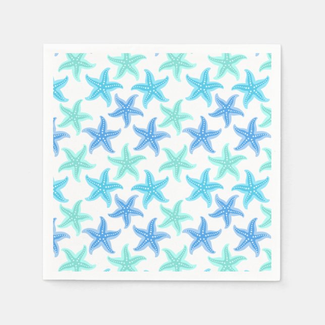 Blaue und türkisfarbene Starfish Serviette (Vorderseite)