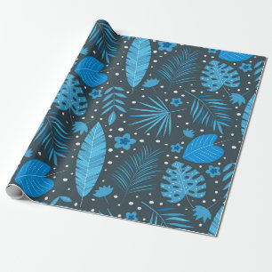 Blaue und Türkisgrüne Tropische Palm Monstera Blät Geschenkpapier