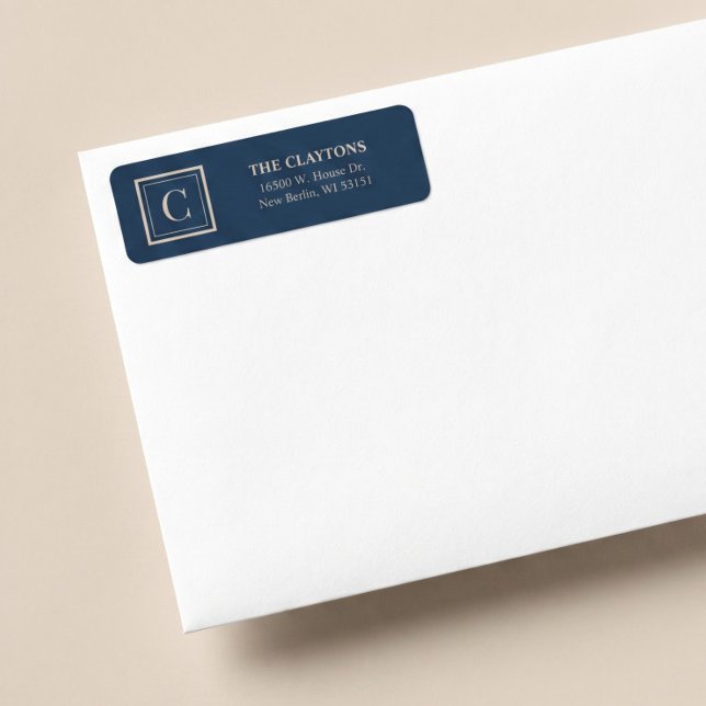 Blaue und Vanille-Rahmenmonogramm-Rücksendeadresse (Von Creator hochgeladen)