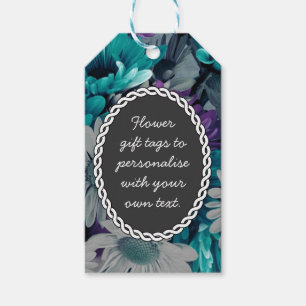 Blaue und violette Blumen mit personalisierter Nac Geschenkanhänger
