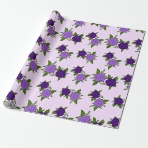 Blaue und violette Blumen mit violettem Muster Geschenkpapier