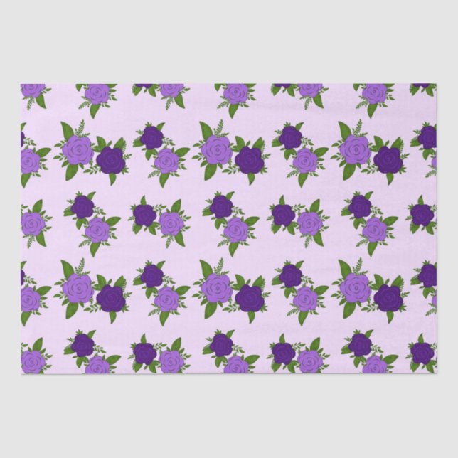 Blaue und violette Blumen mit violettem Muster Seidenpapier (Vorderseite)