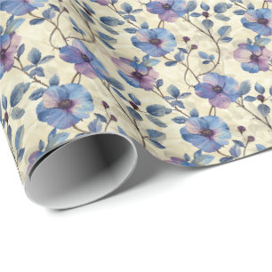 Blaue und violette florale Geburtstagsgeschenkverp Geschenkpapier