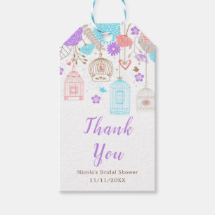 Blaue und violette florale Vogelkäfige Brautparty Geschenkanhänger