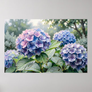 Blaue und violette Hortensien Kunstdruck Poster