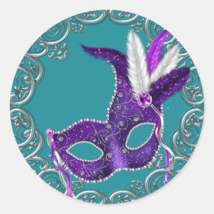 Blaue und violette Maskerade Runder Aufkleber