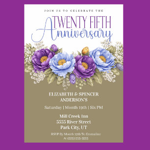 Blaue und violette Pfingstrose 25. Hochzeitstag Einladung