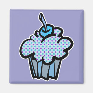 blaue und violette Punkte-Cupcake Magnet