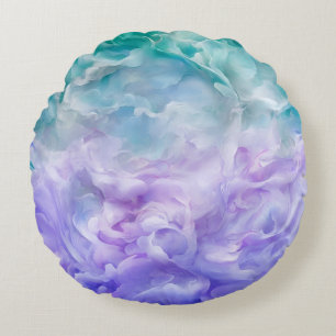 Blaue und violette Wolkenschleife Rundes Kissen