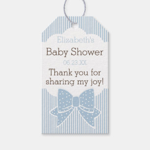 Blaue und Weiß-Streifen-Babyparty danken Ihnen Geschenkanhänger