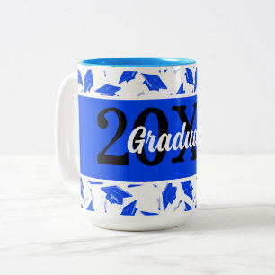 Blaue und weiße Abschlussjahresmützen personalisie Zweifarbige Tasse