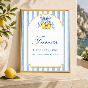 Blaue und weiße Amalfi-Zitronen-Partygeschenke-Sch Poster
