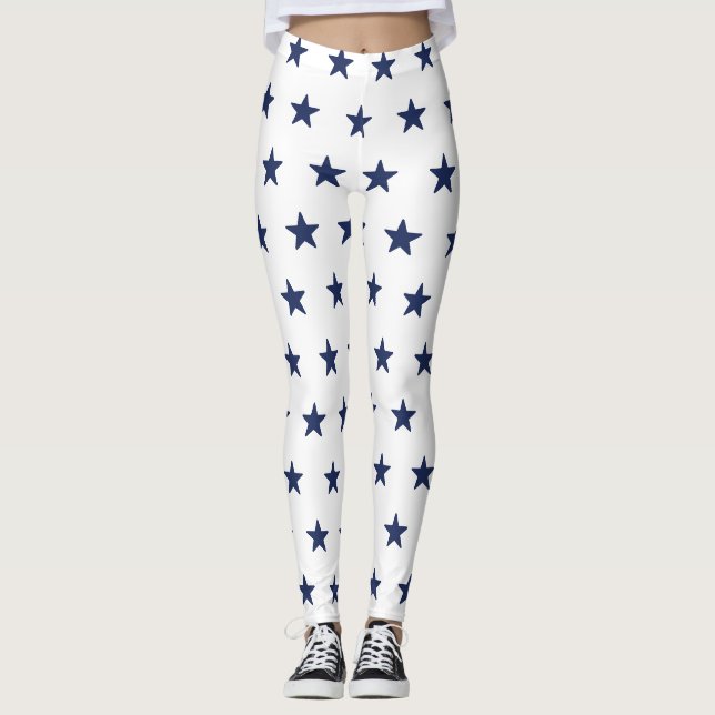 Blaue und weiße amerikanische Flagge Inspiriert Leggings (Vorderseite)