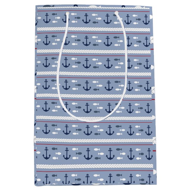 Blaue und weiße Anker Mittlere Geschenktüte (Vorderseite)