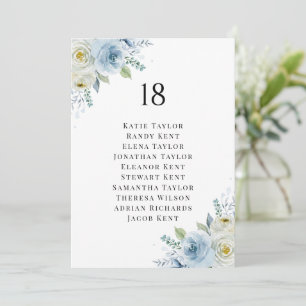 Blaue und weiße Aquarell-Blumen-Tischplatzierung Karte
