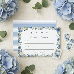 Blaue und weiße Aquarell-Blumenhochzeit RSVP Karte