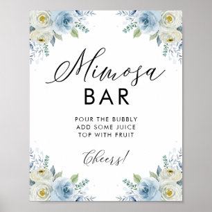 Blaue und weiße Aquarellblumen Mimosa Bar Poster