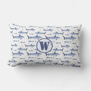 Blaue und weiße Aquarellfarben, Monogramm Lendenkissen