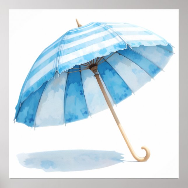 Blaue und weiße Aquarellschirme - Kinderzimmer im  Poster (Vorne)