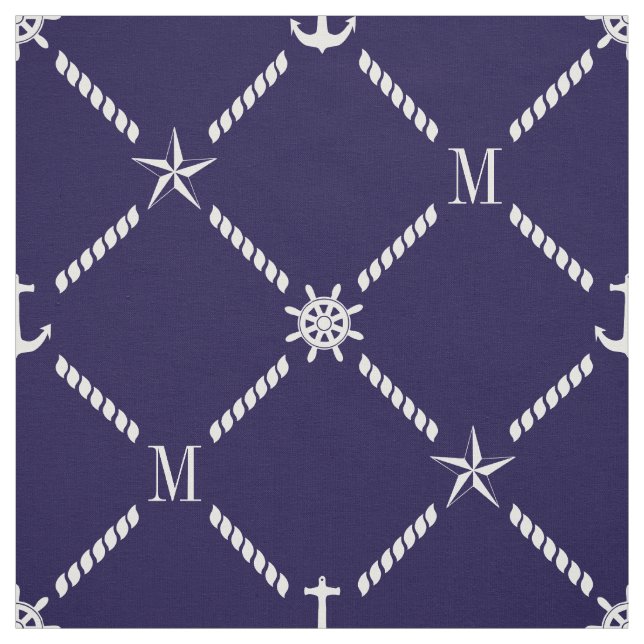 Blaue und weiße aukale Monogramm Stoff (Muster)