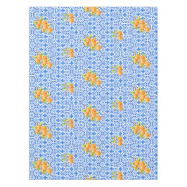 Blaue und weiße Azulejo-Fliesen mit Orange Tischdecke