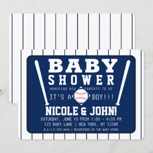 Blaue und weiße Baseball-Baby-Party mit Nadelstrei Einladung