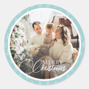 Blaue und weiße Bäume Familienfoto Weihnachten Runder Aufkleber
