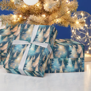 Blaue und weiße Bäume Moderne Weihnachten Geschenkpapier