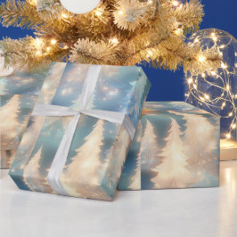 Blaue und weiße Bäume Moderne Weihnachten Geschenkpapier