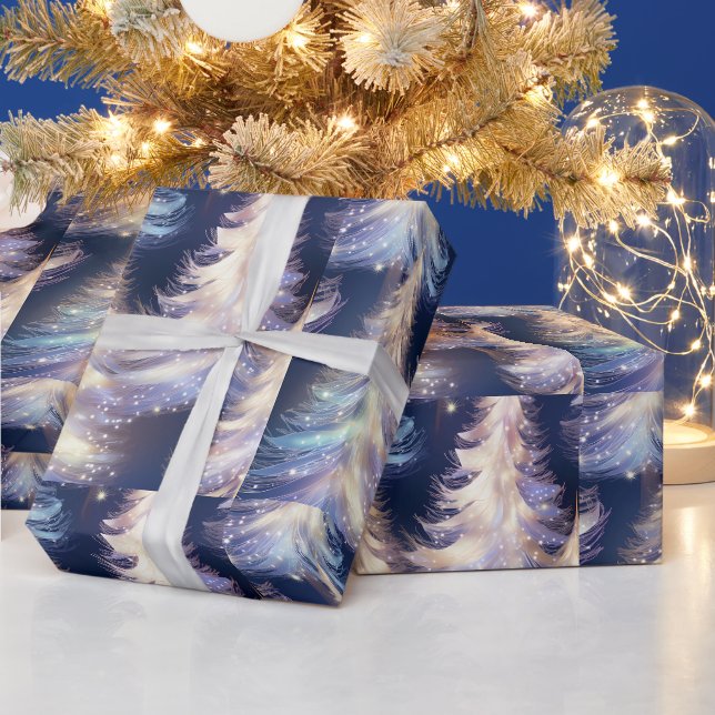 Blaue und weiße Bäume Moderne Weihnachten Geschenkpapier (Feiertage)