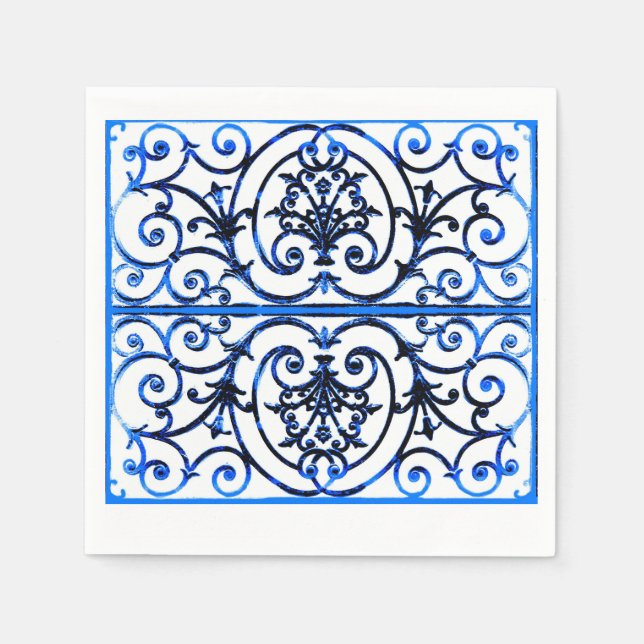 Blaue und weiße Bildrollenmuster Serviette (Vorderseite)