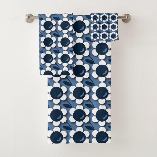 Blaue und weiße Blume Badhandtuch Set (Insitu)