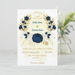 Blaue und weiße Blume Goldhochzeit Einladung