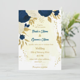 Blaue und weiße Blume Goldhochzeit Einladung