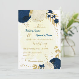 Blaue und weiße Blume Goldhochzeit Einladung