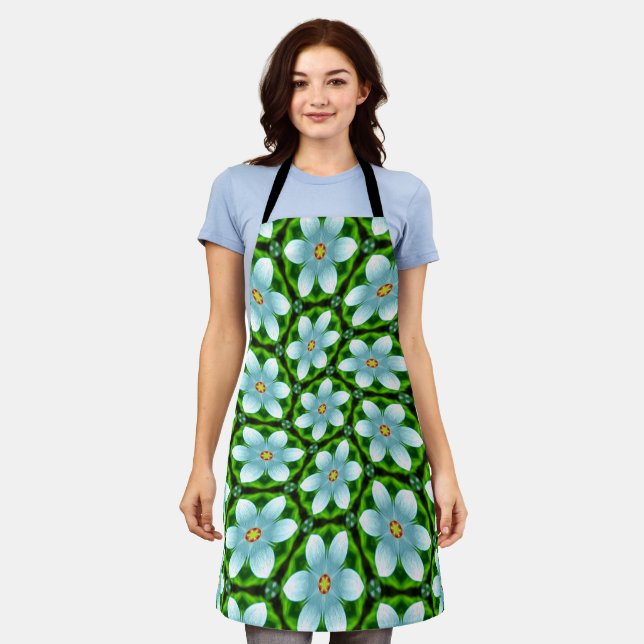 Blaue und weiße Blume Schürze (Getragen)
