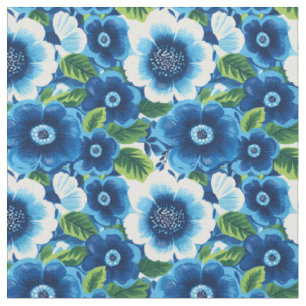 Blaue und weiße Blume Stoff