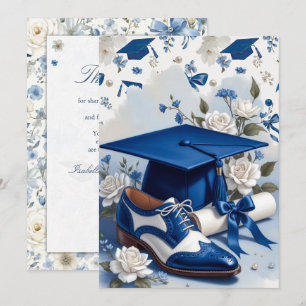 Blaue und weiße Blumen Dankeskarte zum Abschluss