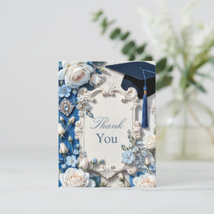Blaue und weiße Blumen Dankeskarte zum Abschluss