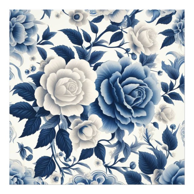 Blaue und weiße Blumen Fotodruck (Vorne)
