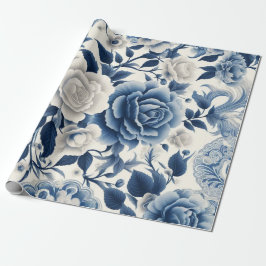 Blaue und weiße Blumen Geschenkpapier