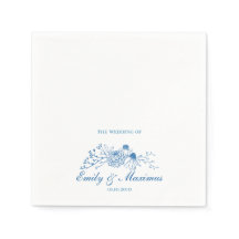 Blaue und weiße Blumen-Hochzeitsserviette im klass