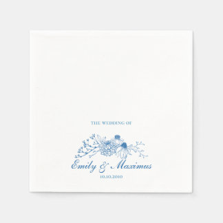 Blaue und weiße Blumen-Hochzeitsserviette im klass Serviette