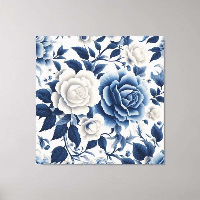 Blaue und weiße Blumen Leinwanddruck (Vorderseite)