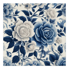 Blaue und weiße Blumen Poster