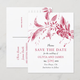 Blaue und weiße Blumen Save the Date Postkarte