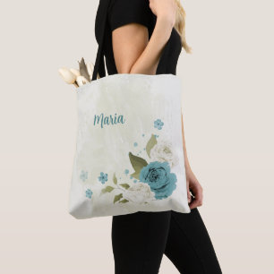 blaue und weiße Blumen Tasche