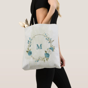 blaue und weiße Blumen Tasche