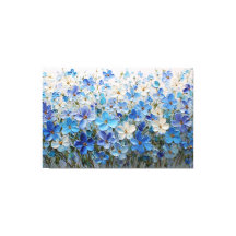 Blaue und weiße Blumen-Texturmalerei – Abstrakt